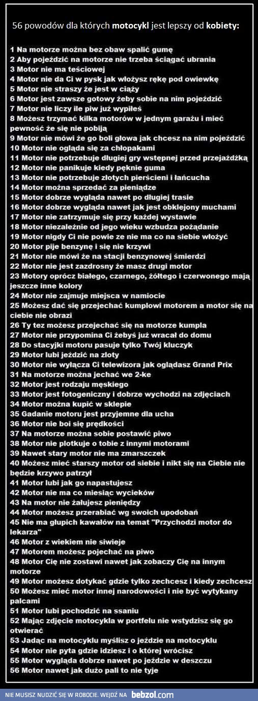Dlaczego motocykl jest lepszy od kobiety