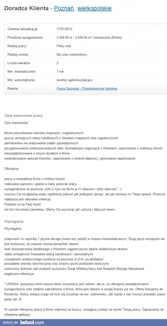 Kusząca oferta pracy