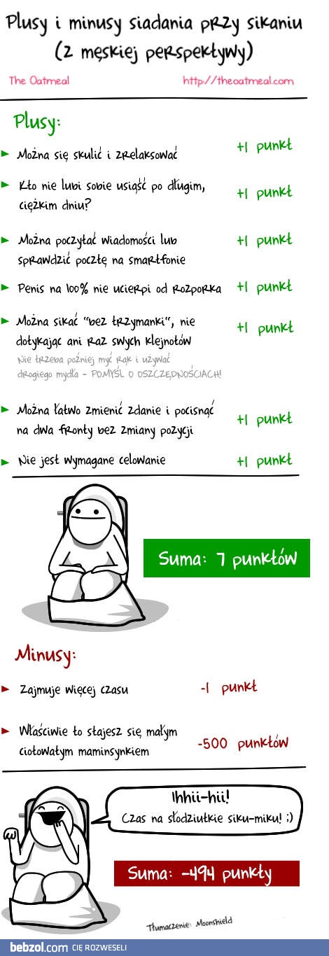 Plusy i minusy sikania na siedząco