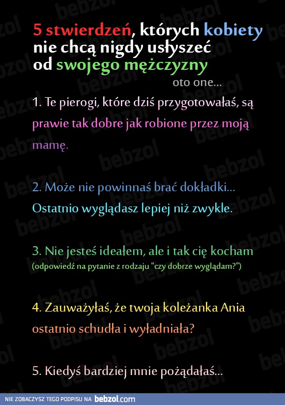 5 stwierdzeń, których kobieta nie chce usłyszeć