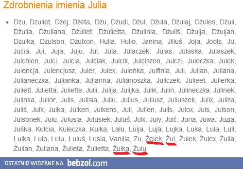 Zdrobnienia imienia Julia