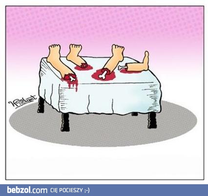 Stół z powyłamywanymi nogami