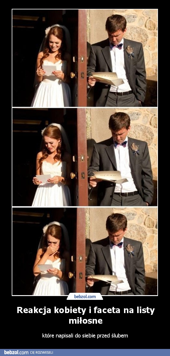 Reakcja kobiety i faceta na listy miłosne