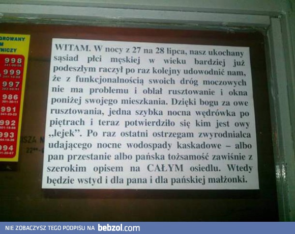 Sąsiad i sikanie z balkonu