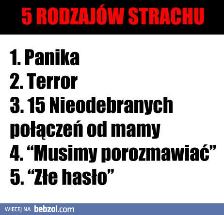 Pięć rodzajów strachu