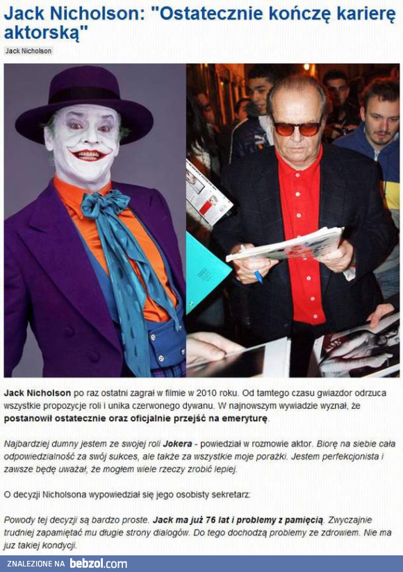 Jack Nicholson kończy karierę