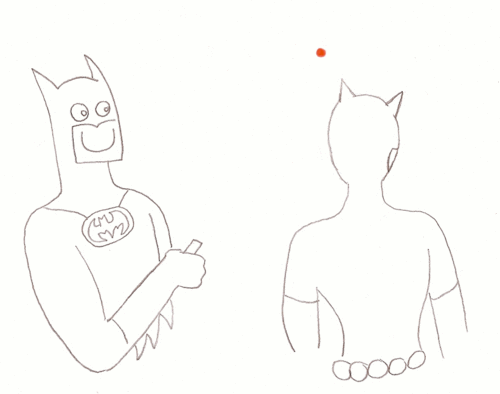 Szczęśliwy Batman, laser i kobieta-kot