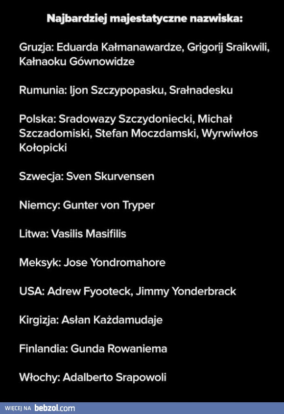 Najbardziej majestatyczne nazwiska