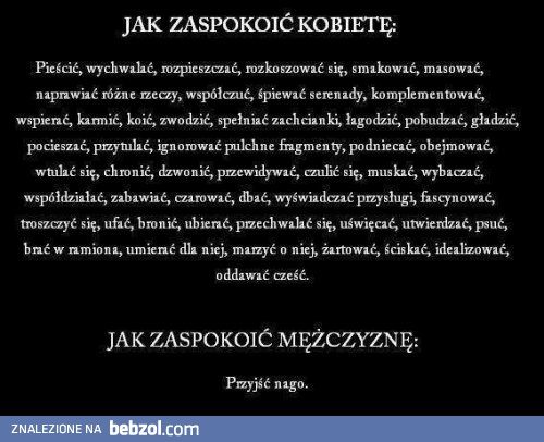 Zaspokajanie kobiety, a zaspokajanie mężczyzny