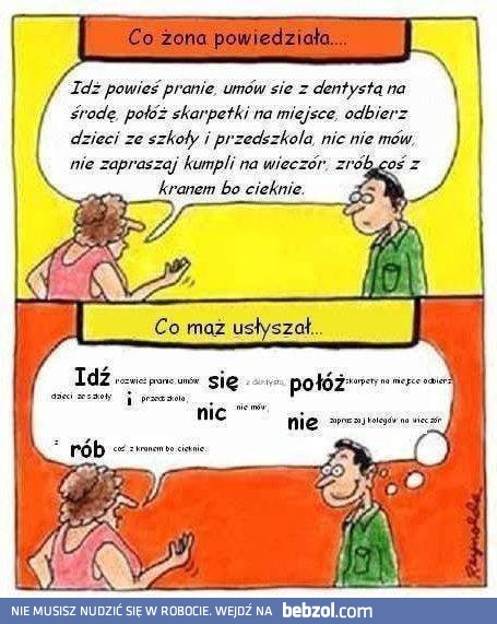 Różnica między tym co mówi kobieta, a słyszy facet