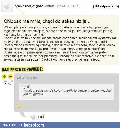 Chłopak ma mniej chęci do seksu niż ja...