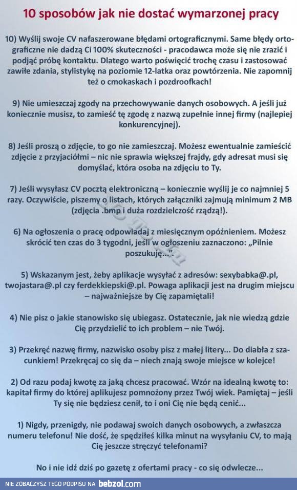 10 sposobów jak NIE dostać wymarzonej pracy