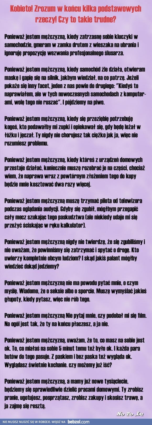 Kobieto zrozum! Ponieważ jestem mężczyzną...