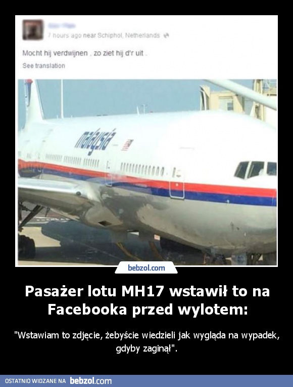 Pasażer lotu MH17 wstawił to na Facebooka przed wylotem: