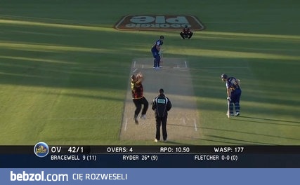 Gracz krykieta wybija piłkę poza boisko 