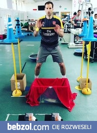 Bramkarz Arsenalu Petr Cech trenuje refleks