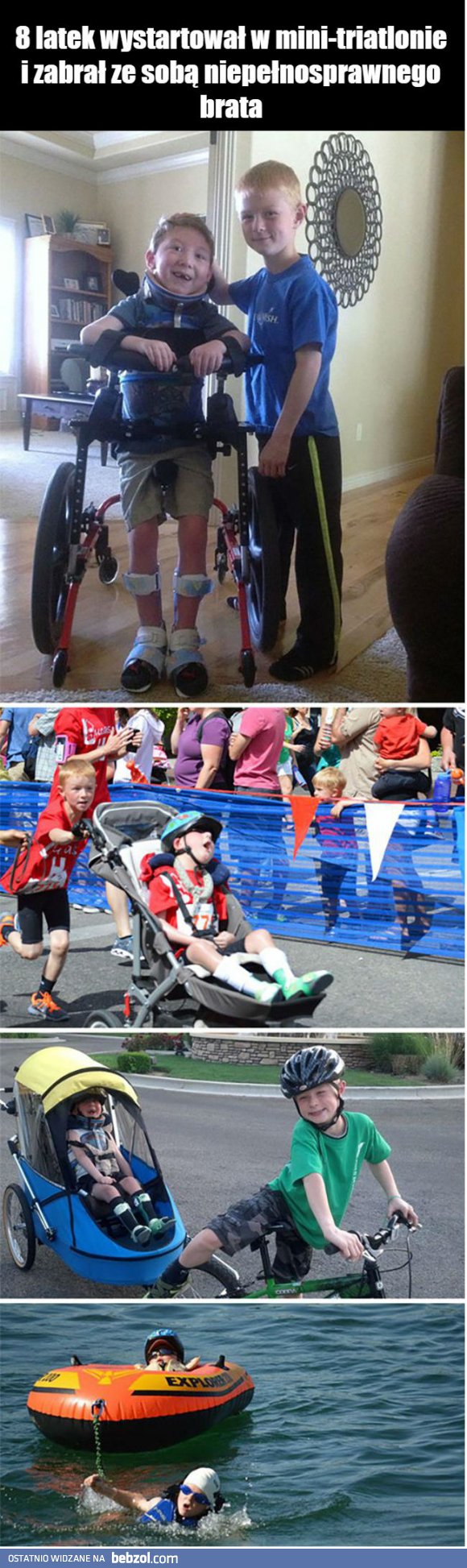 8-latek wystartował w mini-triatlonie z niepełnosprawnym bratem